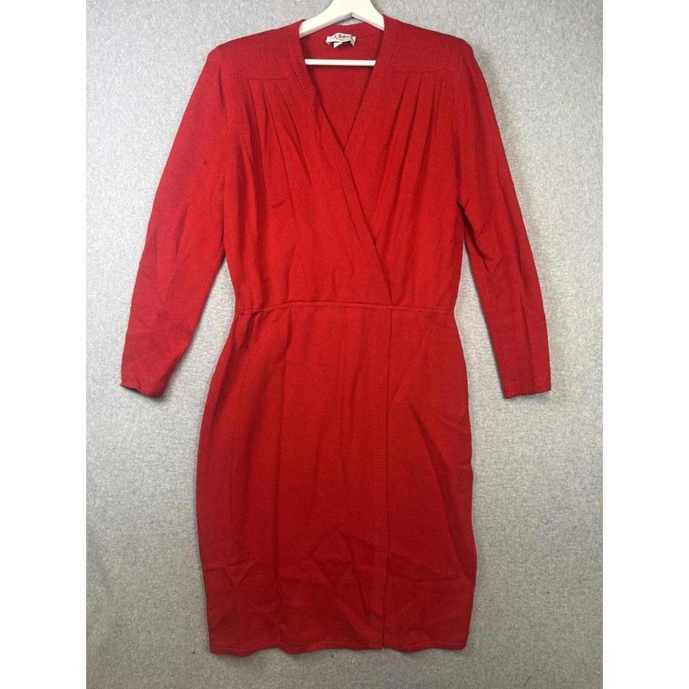 Vintage St. John Marie Grey Women's Size 14 Red Sweater A Line Dress USA